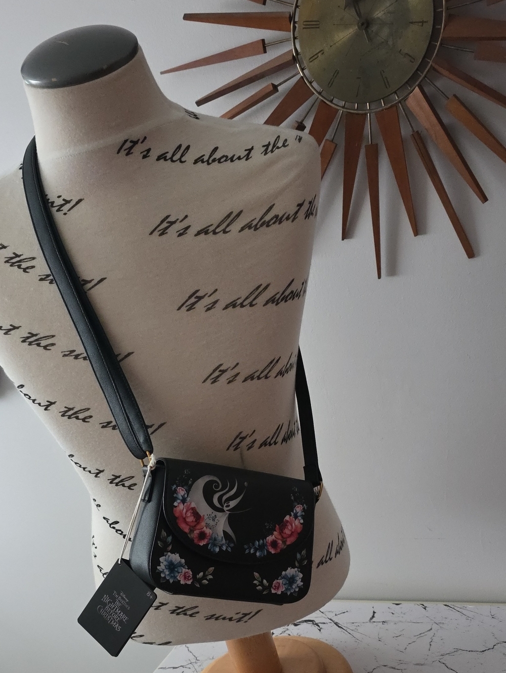 NIGHTMARE BEFORE CHRISTMAS Floral Black Crossbody Bag with Swirl Accent